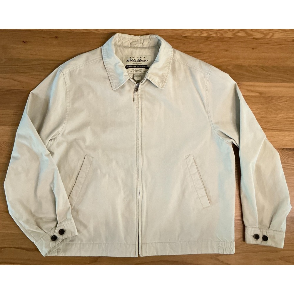 Vintage Eddie Bauer Harrington Jacket Mens L Beige Cotton Korea 90s Swing Top